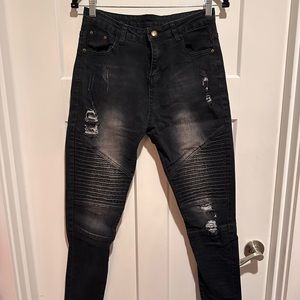 Black moto jeans